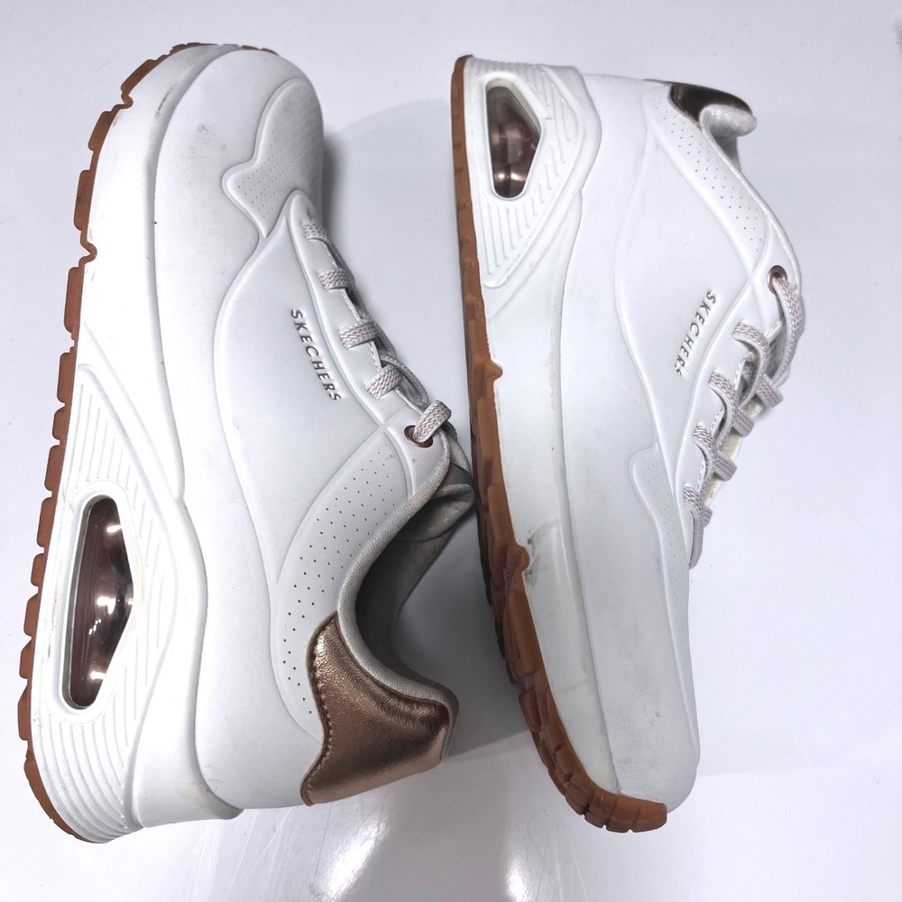 Skechers Womens Uno Stand on Air White Rose Gold Sneaker 7.5 Fashion Sporty - Picture 2 of 5
